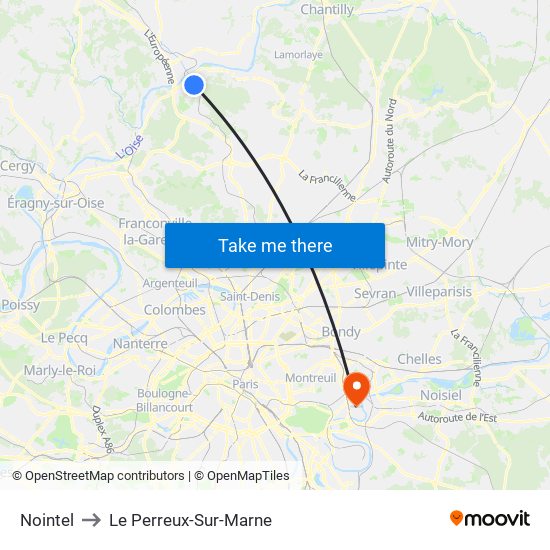 Nointel to Le Perreux-Sur-Marne map