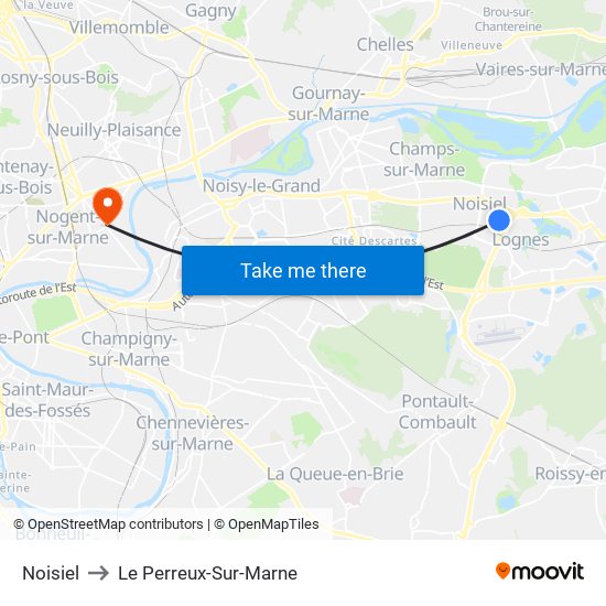 Noisiel to Le Perreux-Sur-Marne map