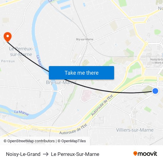 Noisy-Le-Grand to Le Perreux-Sur-Marne map