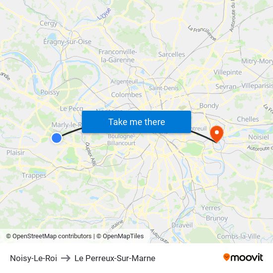 Noisy-Le-Roi to Le Perreux-Sur-Marne map