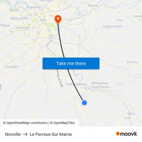Nonville to Le Perreux-Sur-Marne map