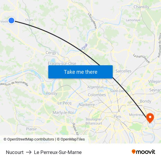 Nucourt to Le Perreux-Sur-Marne map
