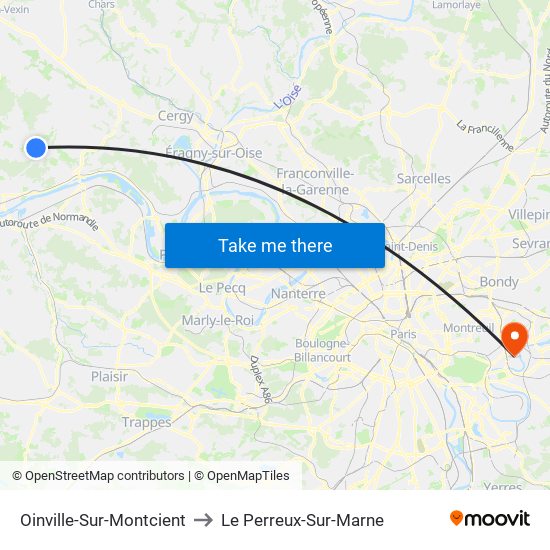 Oinville-Sur-Montcient to Le Perreux-Sur-Marne map