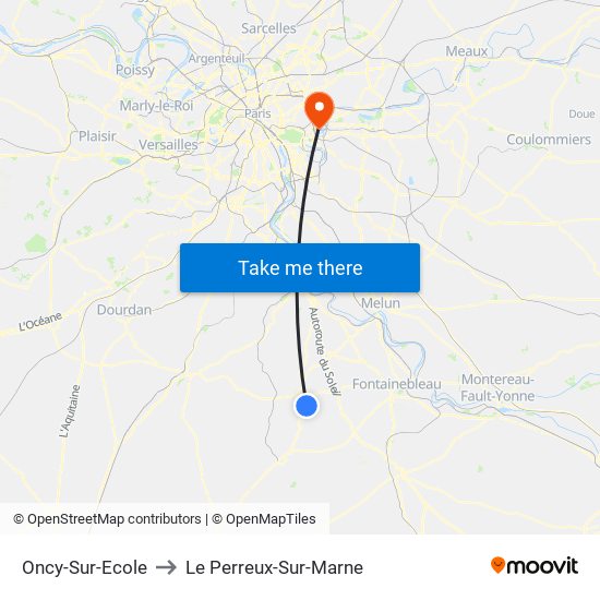 Oncy-Sur-Ecole to Le Perreux-Sur-Marne map