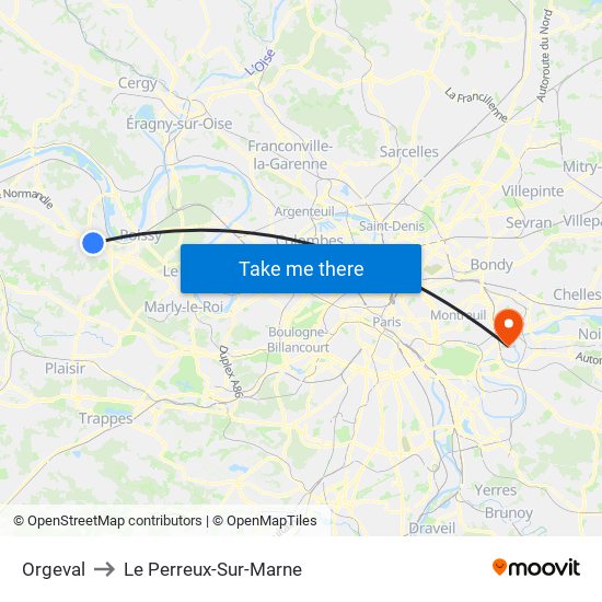 Orgeval to Le Perreux-Sur-Marne map