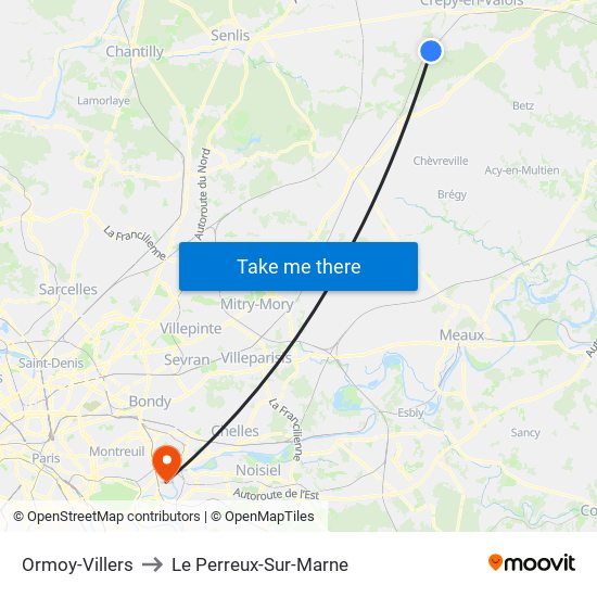 Ormoy-Villers to Le Perreux-Sur-Marne map