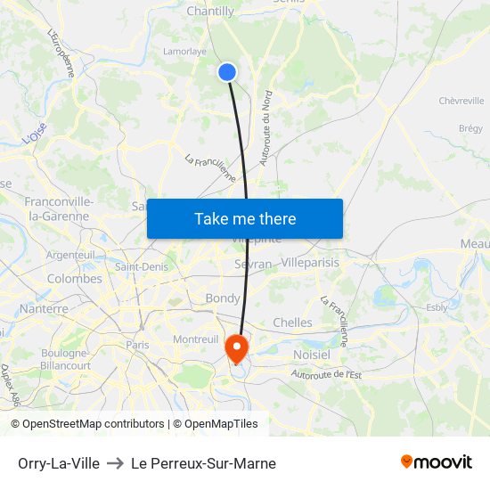 Orry-La-Ville to Le Perreux-Sur-Marne map