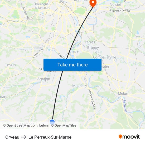 Orveau to Le Perreux-Sur-Marne map