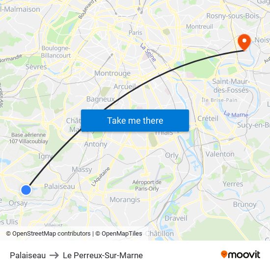 Palaiseau to Le Perreux-Sur-Marne map