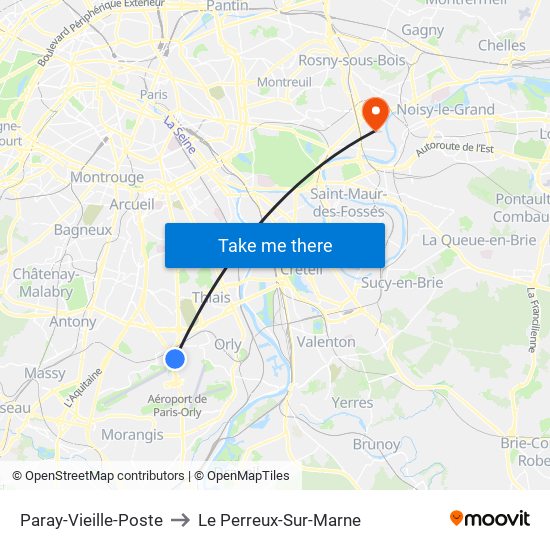 Paray-Vieille-Poste to Le Perreux-Sur-Marne map