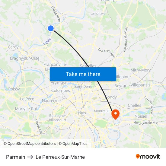 Parmain to Le Perreux-Sur-Marne map