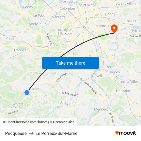 Pecqueuse to Le Perreux-Sur-Marne map