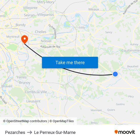 Pezarches to Le Perreux-Sur-Marne map