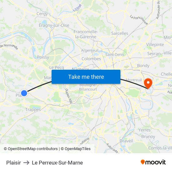 Plaisir to Le Perreux-Sur-Marne map