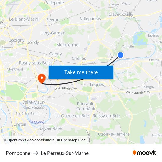 Pomponne to Le Perreux-Sur-Marne map