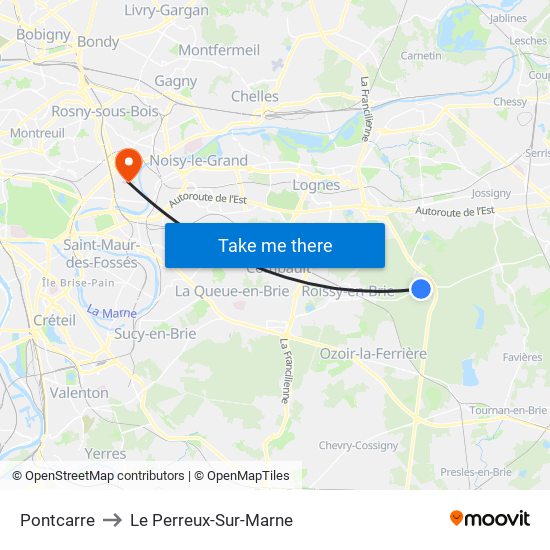 Pontcarre to Le Perreux-Sur-Marne map