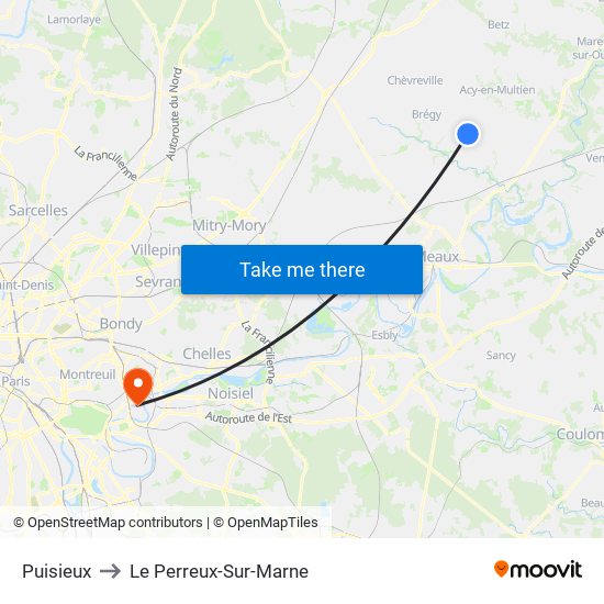Puisieux to Le Perreux-Sur-Marne map