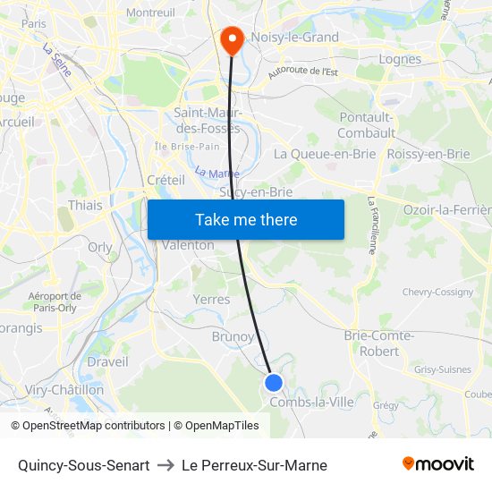 Quincy-Sous-Senart to Le Perreux-Sur-Marne map