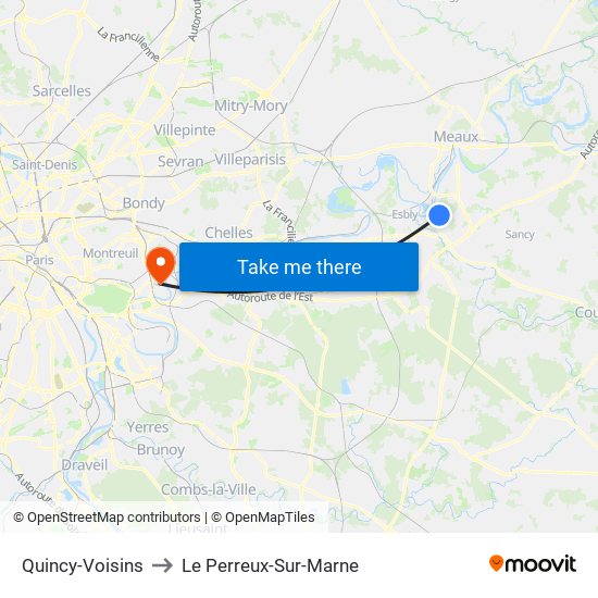 Quincy-Voisins to Le Perreux-Sur-Marne map