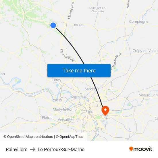 Rainvillers to Le Perreux-Sur-Marne map