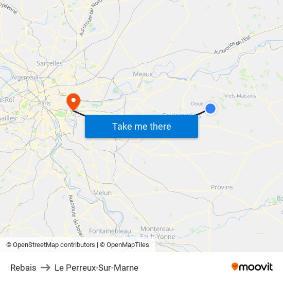 Rebais to Le Perreux-Sur-Marne map