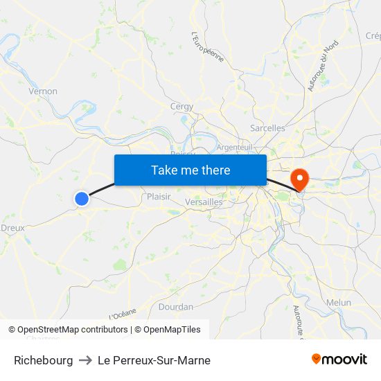 Richebourg to Le Perreux-Sur-Marne map