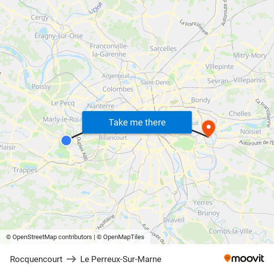 Rocquencourt to Le Perreux-Sur-Marne map