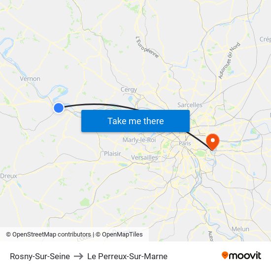 Rosny-Sur-Seine to Le Perreux-Sur-Marne map