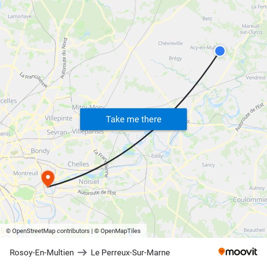 Rosoy-En-Multien to Le Perreux-Sur-Marne map