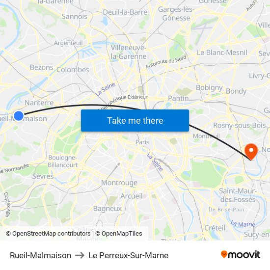 Rueil-Malmaison to Le Perreux-Sur-Marne map