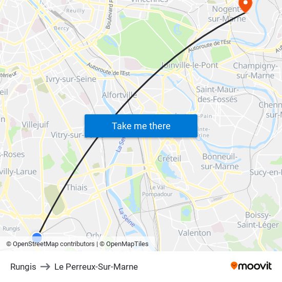 Rungis to Le Perreux-Sur-Marne map
