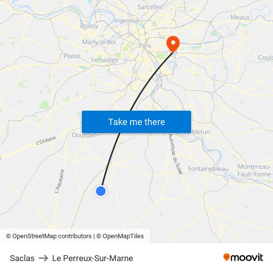 Saclas to Le Perreux-Sur-Marne map