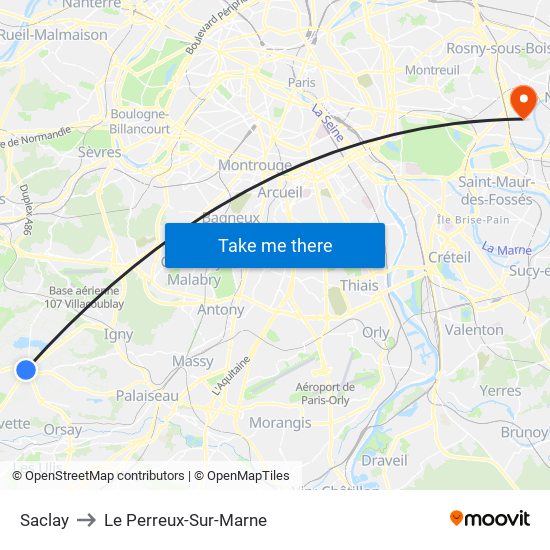 Saclay to Le Perreux-Sur-Marne map