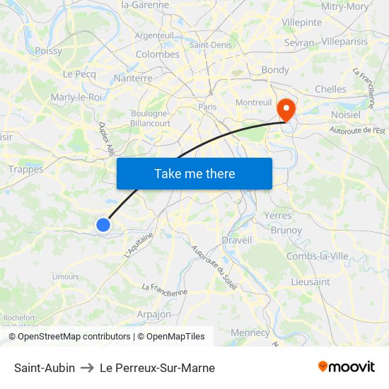 Saint-Aubin to Le Perreux-Sur-Marne map