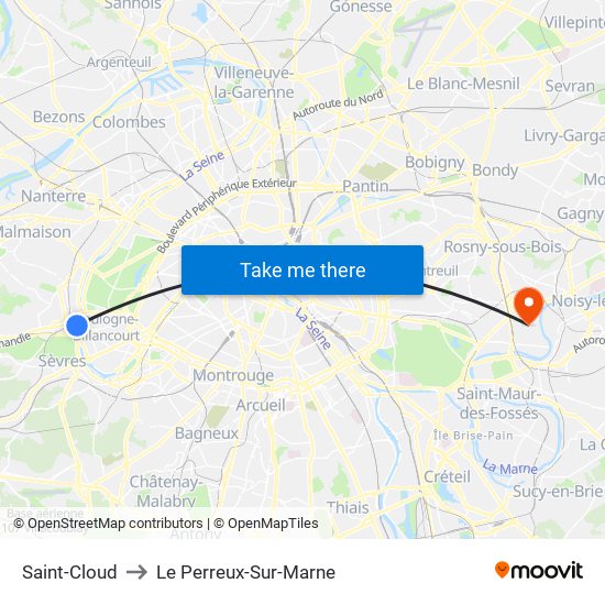 Saint-Cloud to Le Perreux-Sur-Marne map