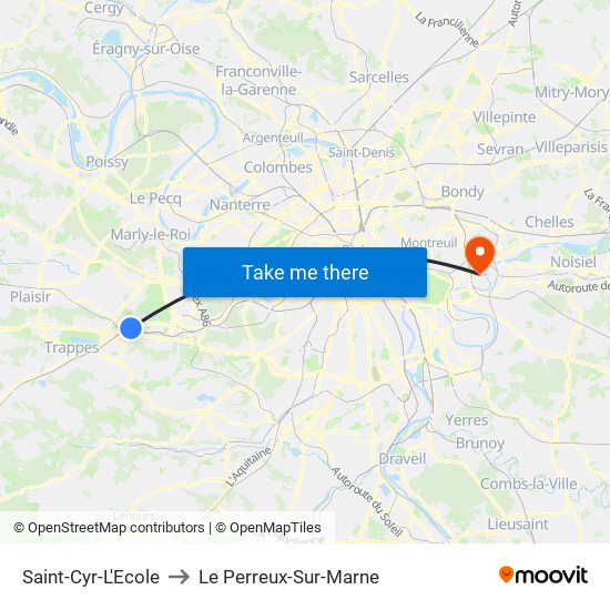 Saint-Cyr-L'Ecole to Le Perreux-Sur-Marne map