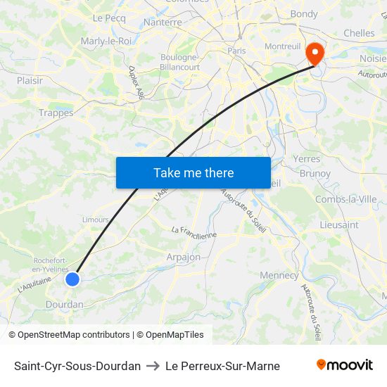 Saint-Cyr-Sous-Dourdan to Le Perreux-Sur-Marne map