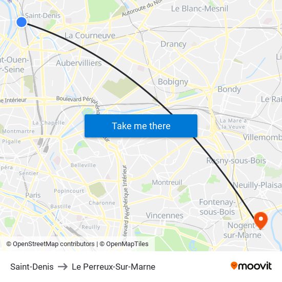 Saint-Denis to Le Perreux-Sur-Marne map