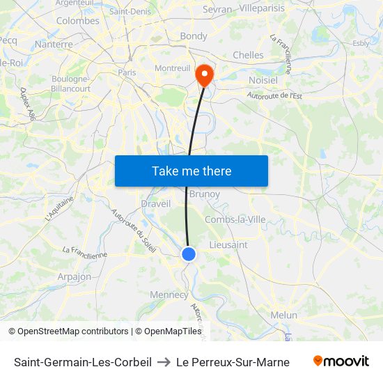 Saint-Germain-Les-Corbeil to Le Perreux-Sur-Marne map