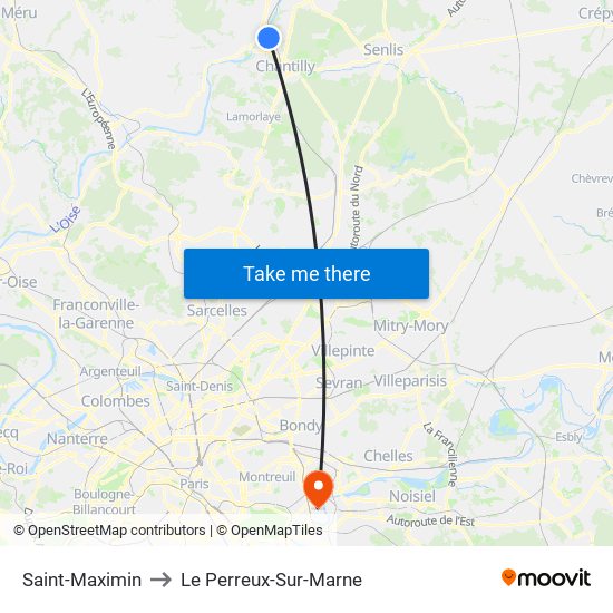 Saint-Maximin to Le Perreux-Sur-Marne map
