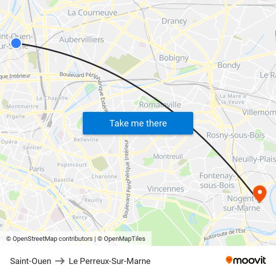 Saint-Ouen to Le Perreux-Sur-Marne map