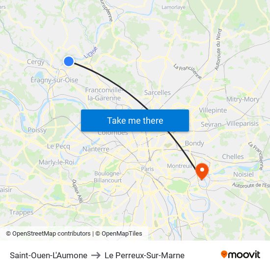 Saint-Ouen-L'Aumone to Le Perreux-Sur-Marne map