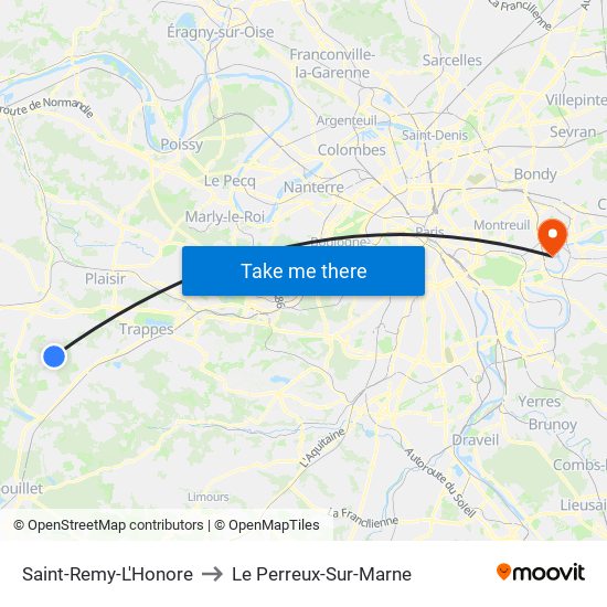 Saint-Remy-L'Honore to Le Perreux-Sur-Marne map