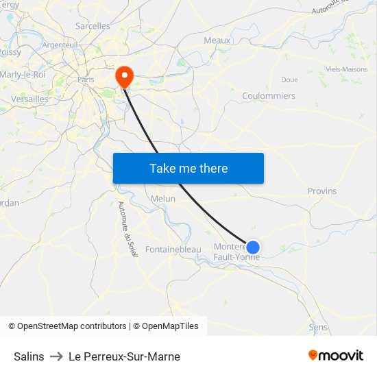 Salins to Le Perreux-Sur-Marne map