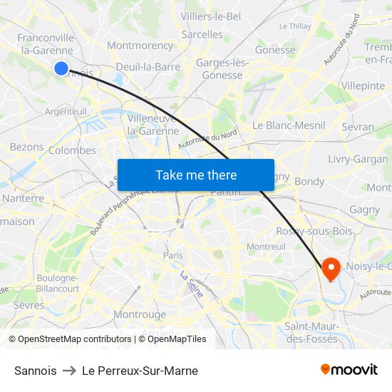Sannois to Le Perreux-Sur-Marne map