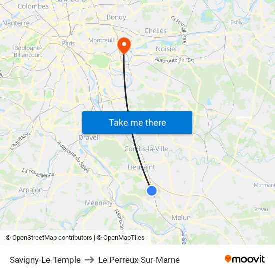 Savigny-Le-Temple to Le Perreux-Sur-Marne map