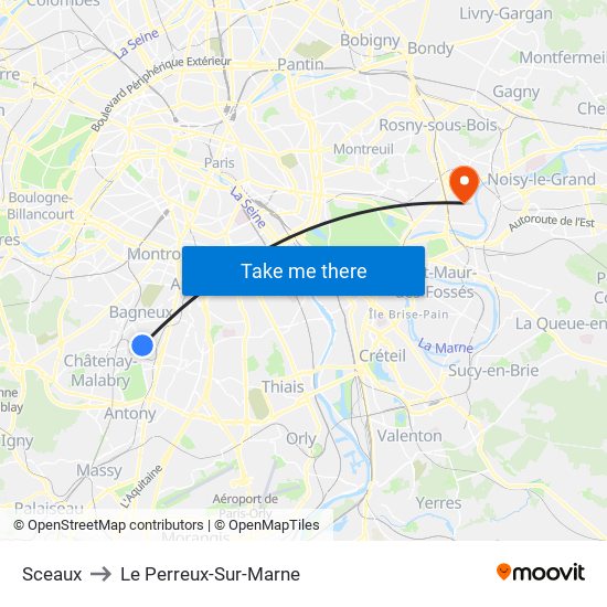 Sceaux to Le Perreux-Sur-Marne map