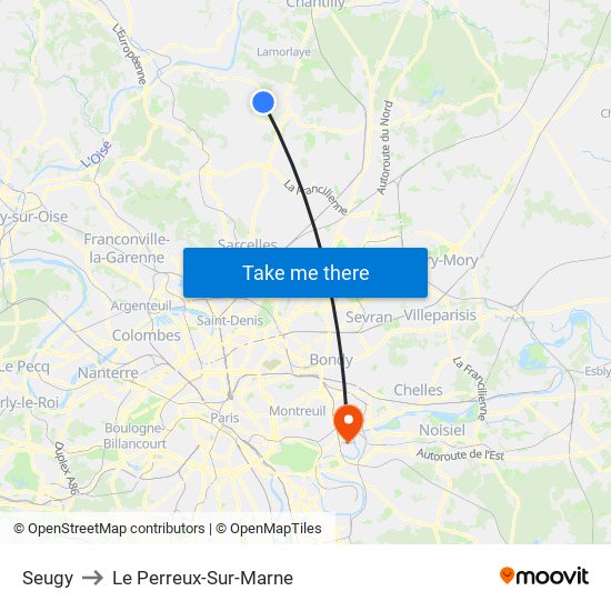 Seugy to Le Perreux-Sur-Marne map