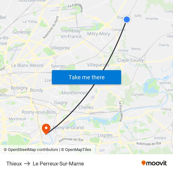 Thieux to Le Perreux-Sur-Marne map