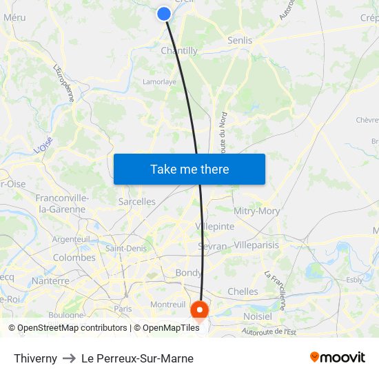 Thiverny to Le Perreux-Sur-Marne map